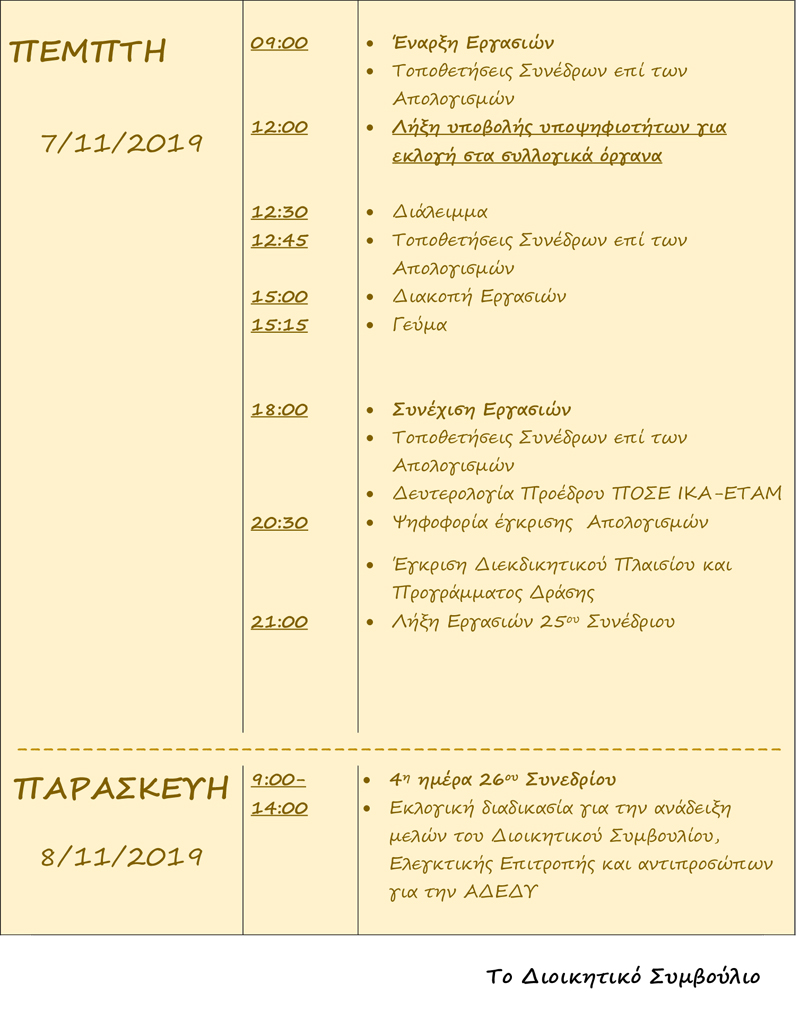 2019 Πρόγραμμα Εργασιών 26ου Συνεδρίου ΓΕΝΙΚΟ 2